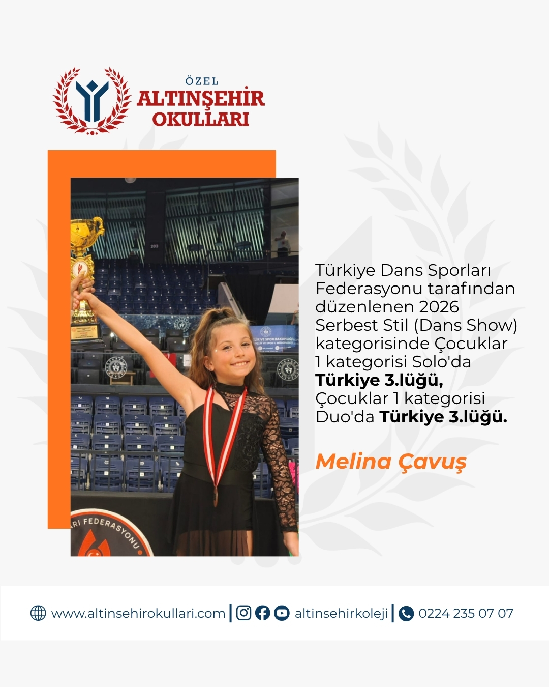 Melina Çavuş’tan Türkiye Dans Sporları Federasyonu Yarışması’nda İki Türkiye 3.’lüğü!